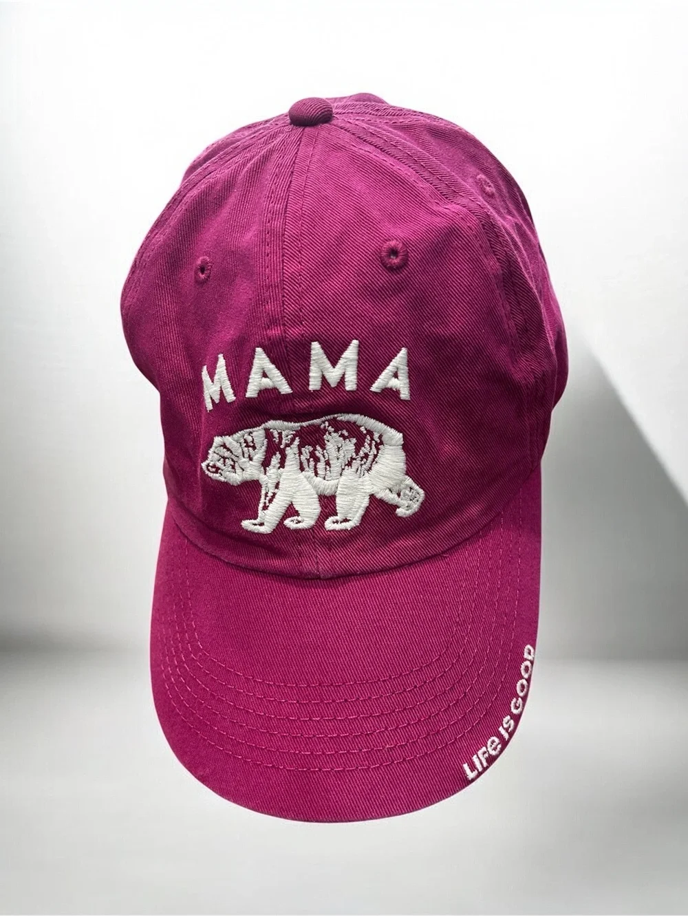 Life Is Good Womens MAMA BEAR Embroidered Pink Cap Hat Adjustable